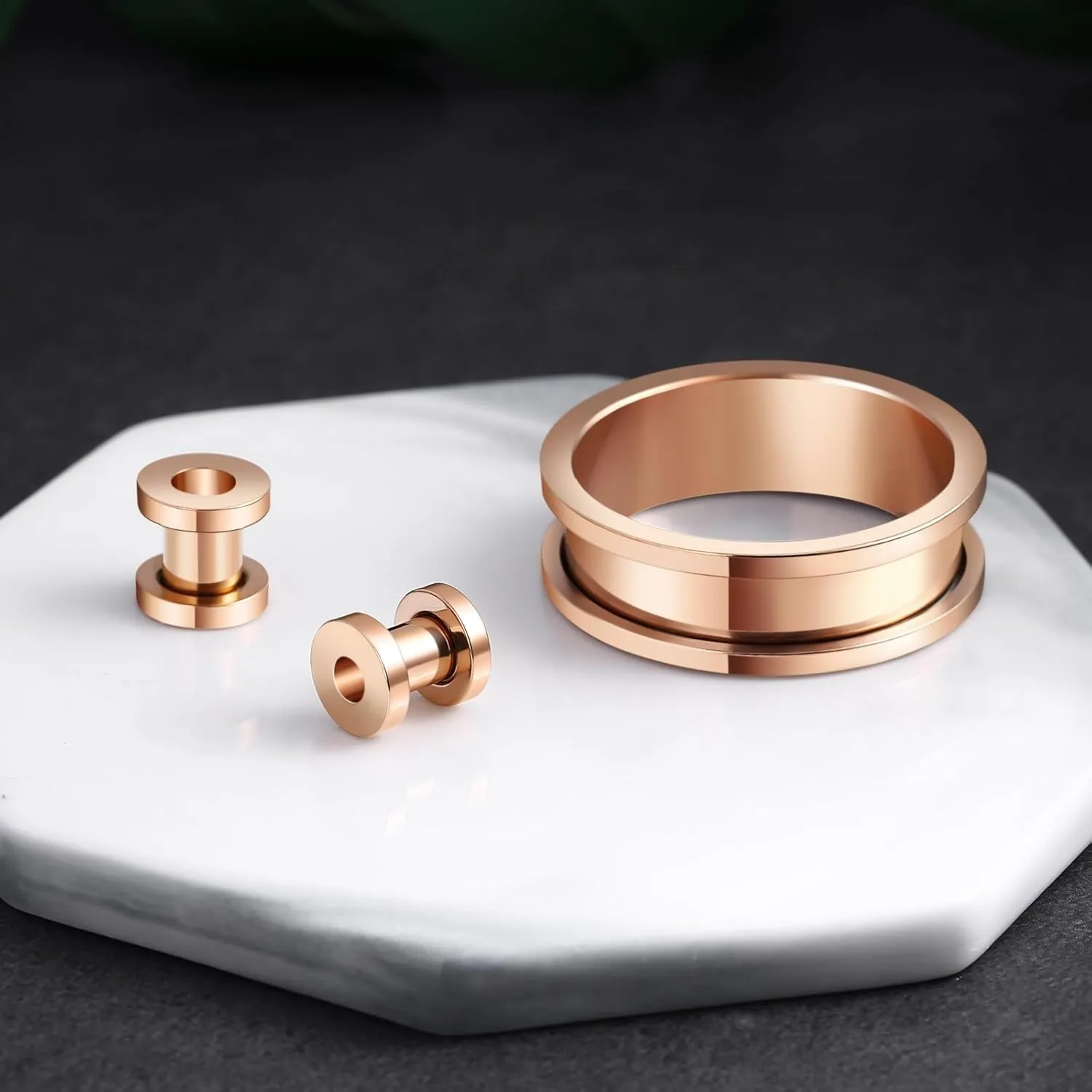Ear Tunnels, 2PCS Surgical Steel Gauges For Ears Rose Gold Hoop Ear Gauges 14G Piercing Jewelry Set