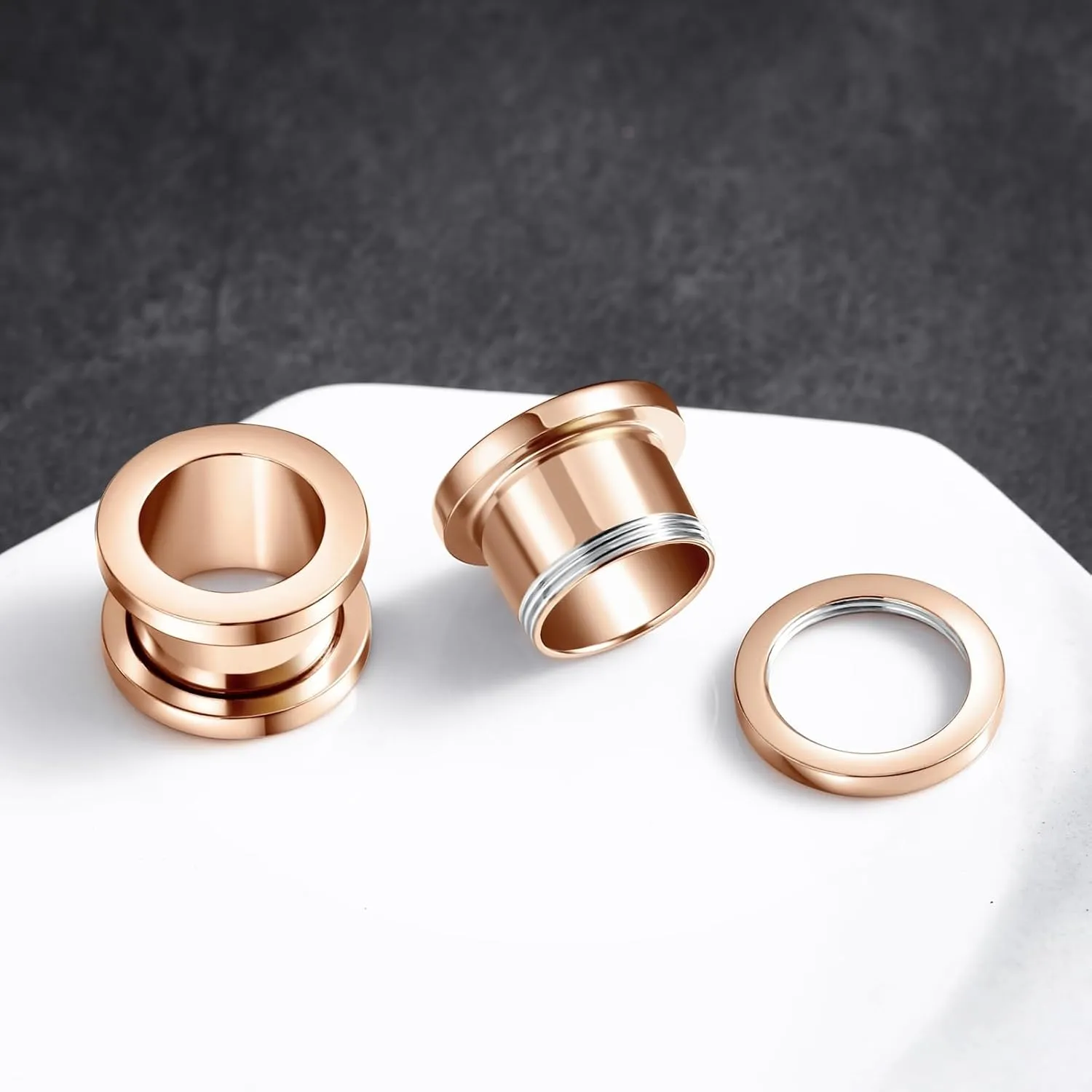 Ear Tunnels, 2PCS Surgical Steel Gauges For Ears Rose Gold Hoop Ear Gauges 14G Piercing Jewelry Set