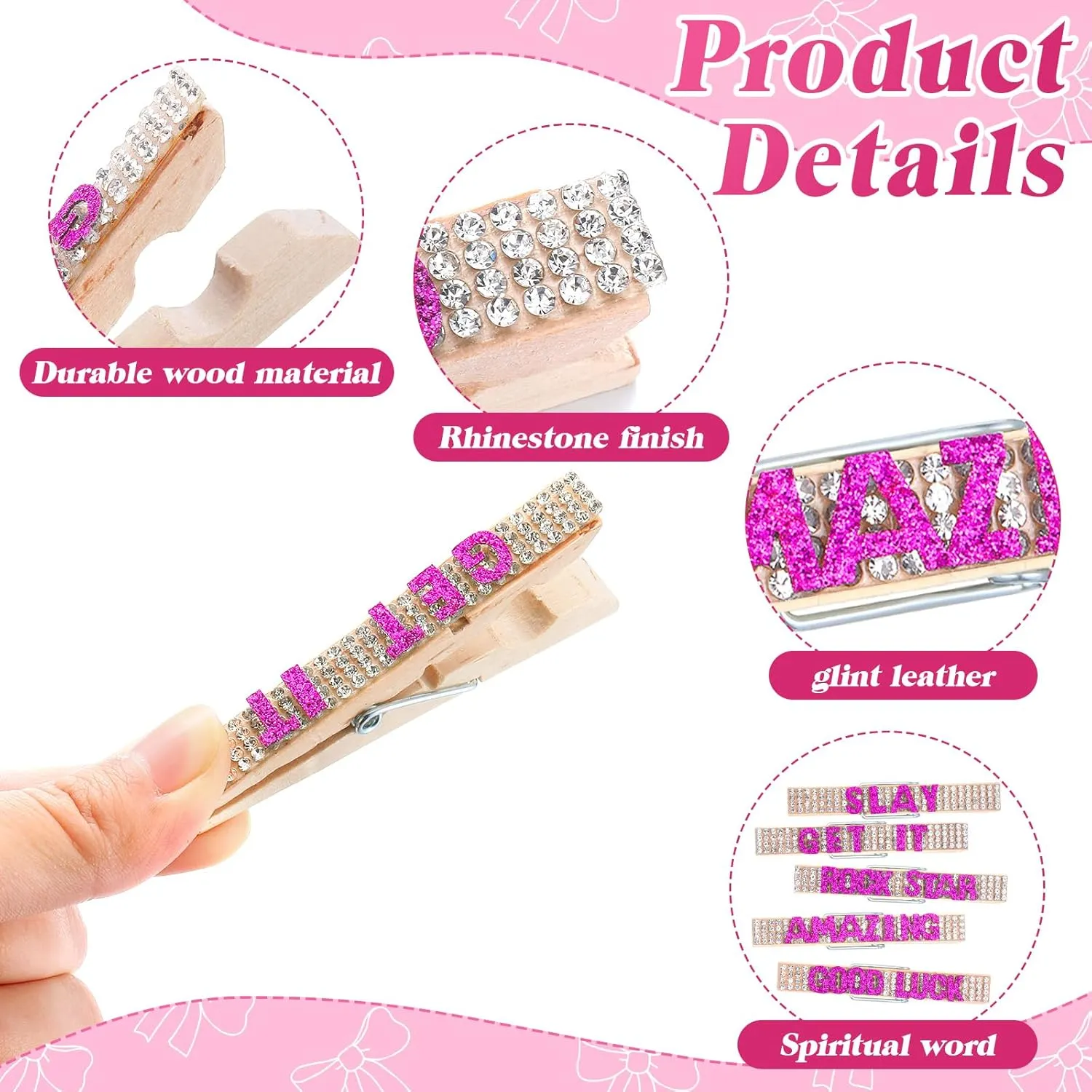 Ecation 30 Pcs Cheerleading Rhinestone Spirit Clips Competition Cheer Pins Clothespins Cheer Charms for Clothes Pins Gifts Team Supplies Party Favors Accessories Bulk Teen Sports Girls (Rose Red)