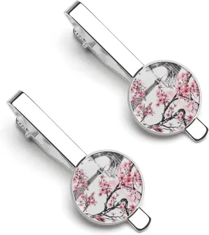 Eiffel Tower Cherry Flowers Tie Clip Tack Pins Cufflinks Necktie Bar Pinch Business Wedding Clothing Accessories for Men Women