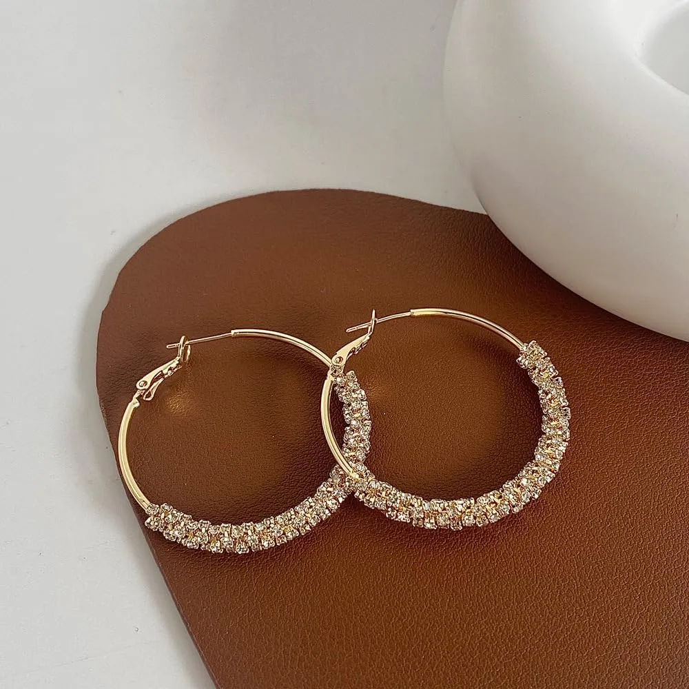 Eioi & Lmnm Women's Cubic Zirconia Crystal Gold Hoop Earrings, Sparkling Crystal Thin Round Hoop Earrings, 14K Gold Plated Hypoallergenic Rhinestone Hoop Earrings, Sparkly Crystal 35mm Big Hoop Earrings, Trendy Jewelry Gift for Her