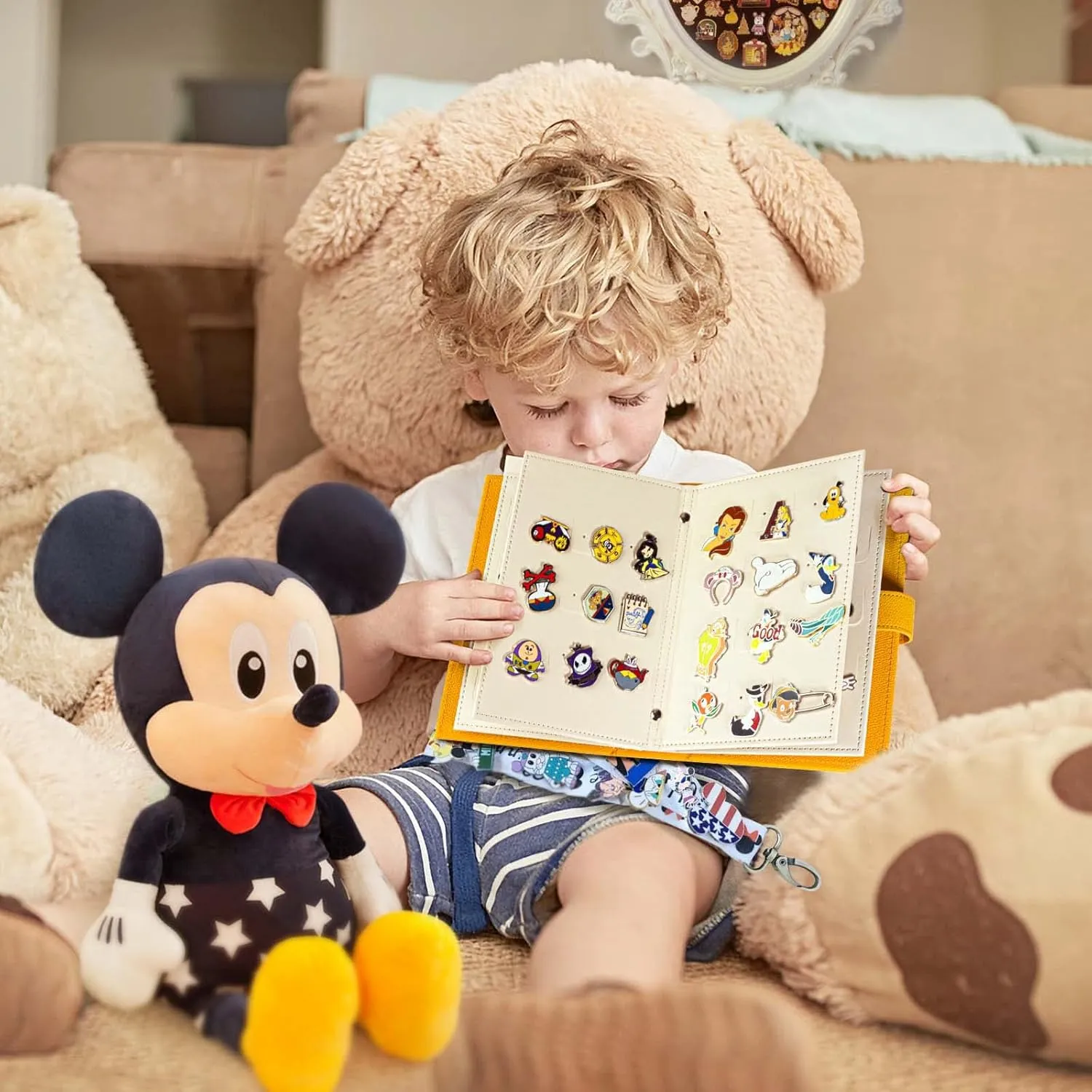 Enamel Pin Display Book, Portable Pin Holder, to Display and Trade Your Disney Pins, 42 Pin Capacity, Fits Rubber Pin Back, Yellow