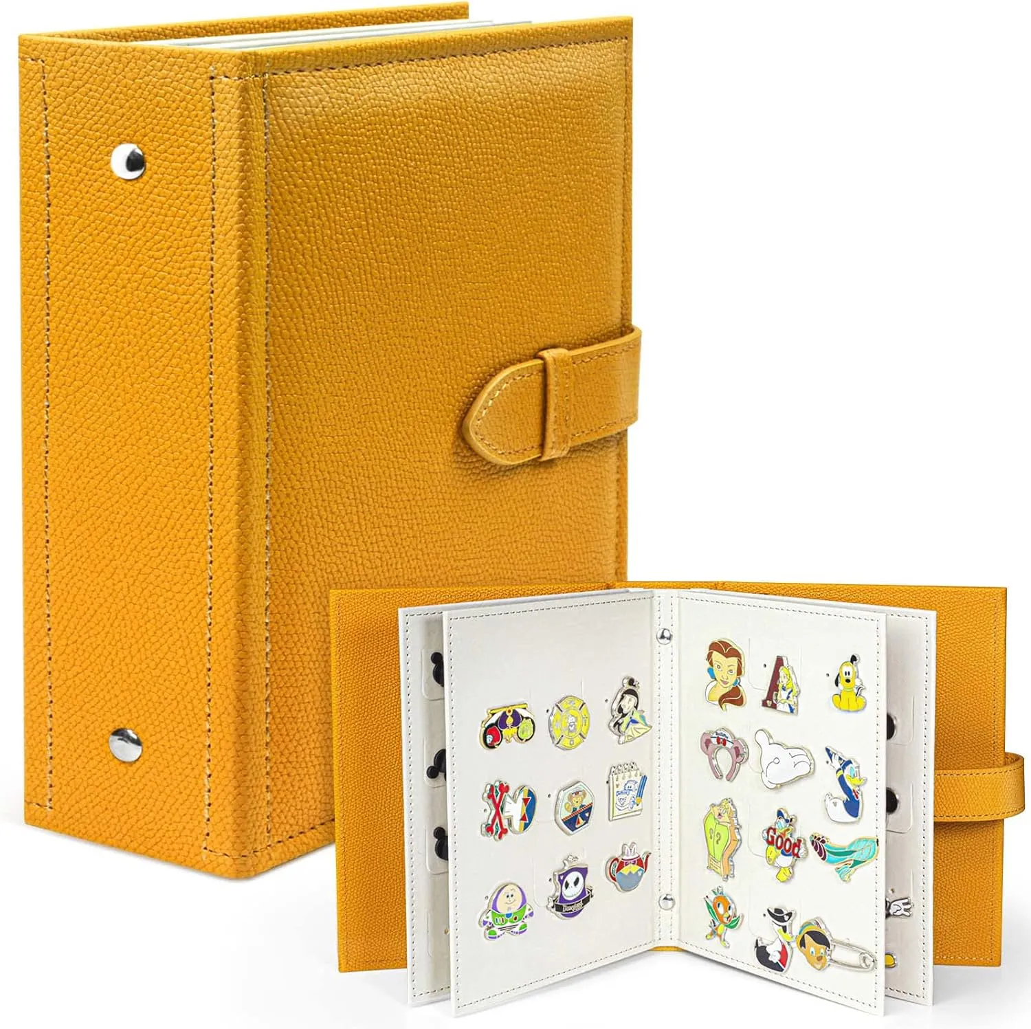 Enamel Pin Display Book, Portable Pin Holder, to Display and Trade Your Disney Pins, 42 Pin Capacity, Fits Rubber Pin Back, Yellow