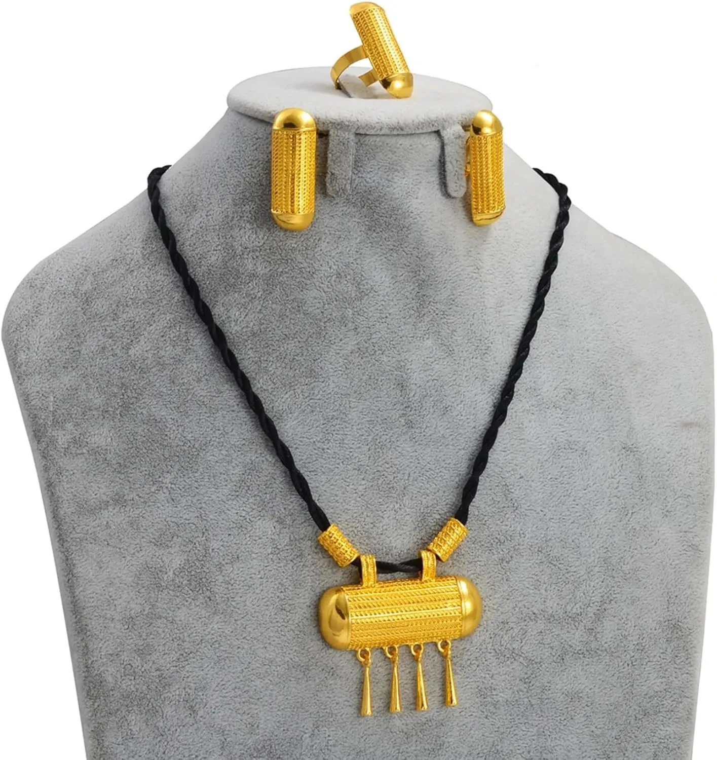 Ethiopian Traditional Jewelry | Eritrean Jewelry for Women Set | Ethiopian African Jewelry Wedding Sets Includes Cross Pendant Black Rope Earrings Ring Sets African Eritrean Religion
