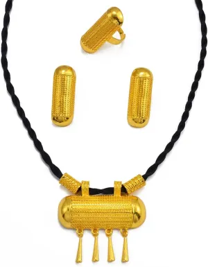 Ethiopian Traditional Jewelry | Eritrean Jewelry for Women Set | Ethiopian African Jewelry Wedding Sets Includes Cross Pendant Black Rope Earrings Ring Sets African Eritrean Religion