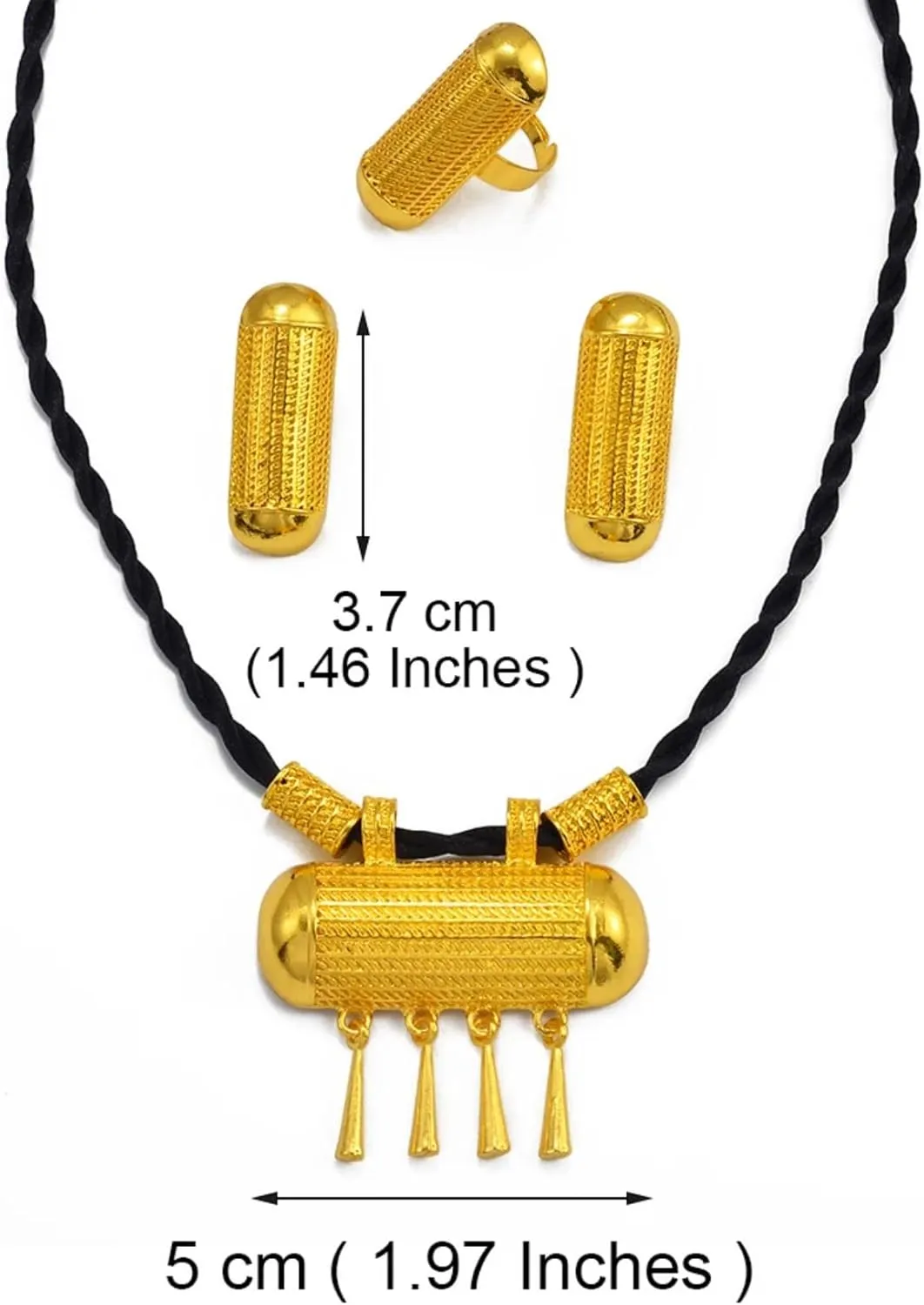 Ethiopian Traditional Jewelry | Eritrean Jewelry for Women Set | Ethiopian African Jewelry Wedding Sets Includes Cross Pendant Black Rope Earrings Ring Sets African Eritrean Religion