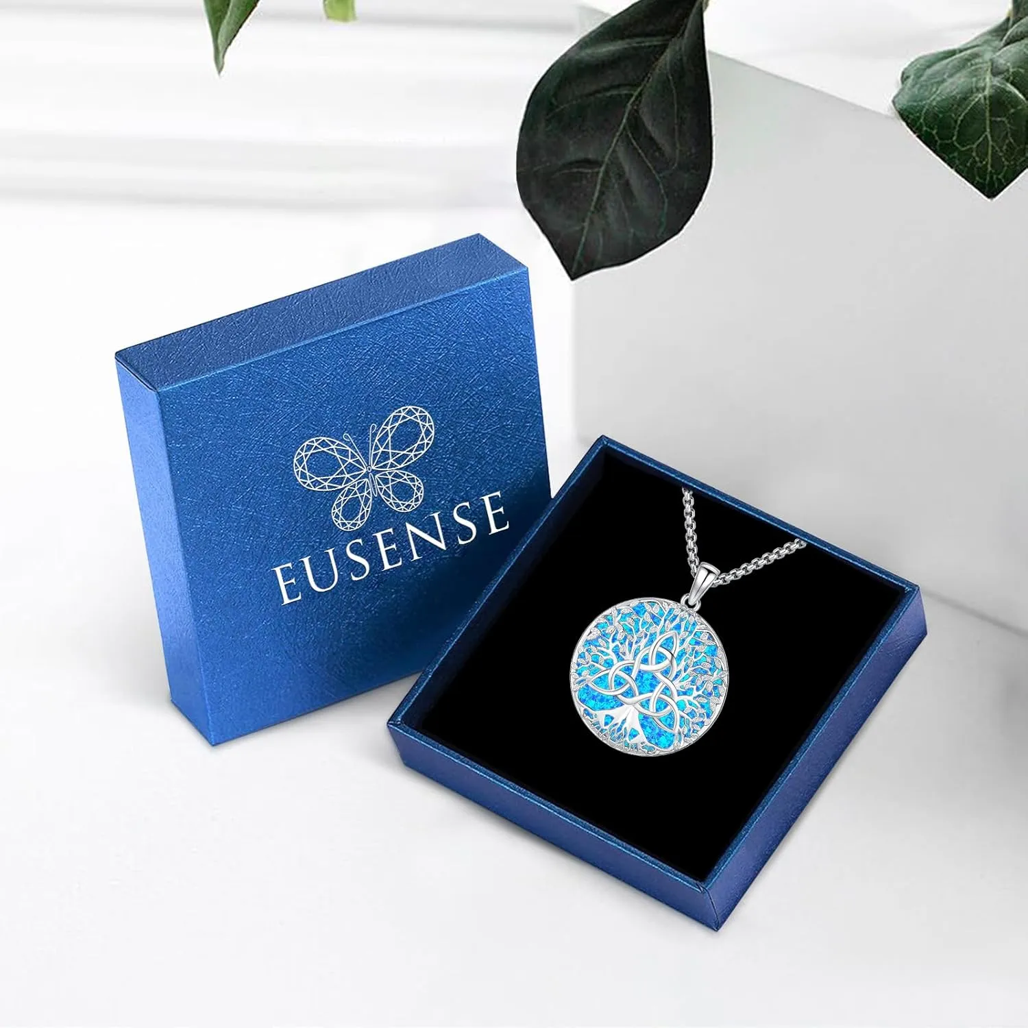 Eusense Opal Necklace for Women Men Blue White Opal Jewelry Sterling Silver 925 Genuine Real Opal Pendant Gifts