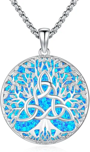 Eusense Opal Necklace for Women Men Blue White Opal Jewelry Sterling Silver 925 Genuine Real Opal Pendant Gifts