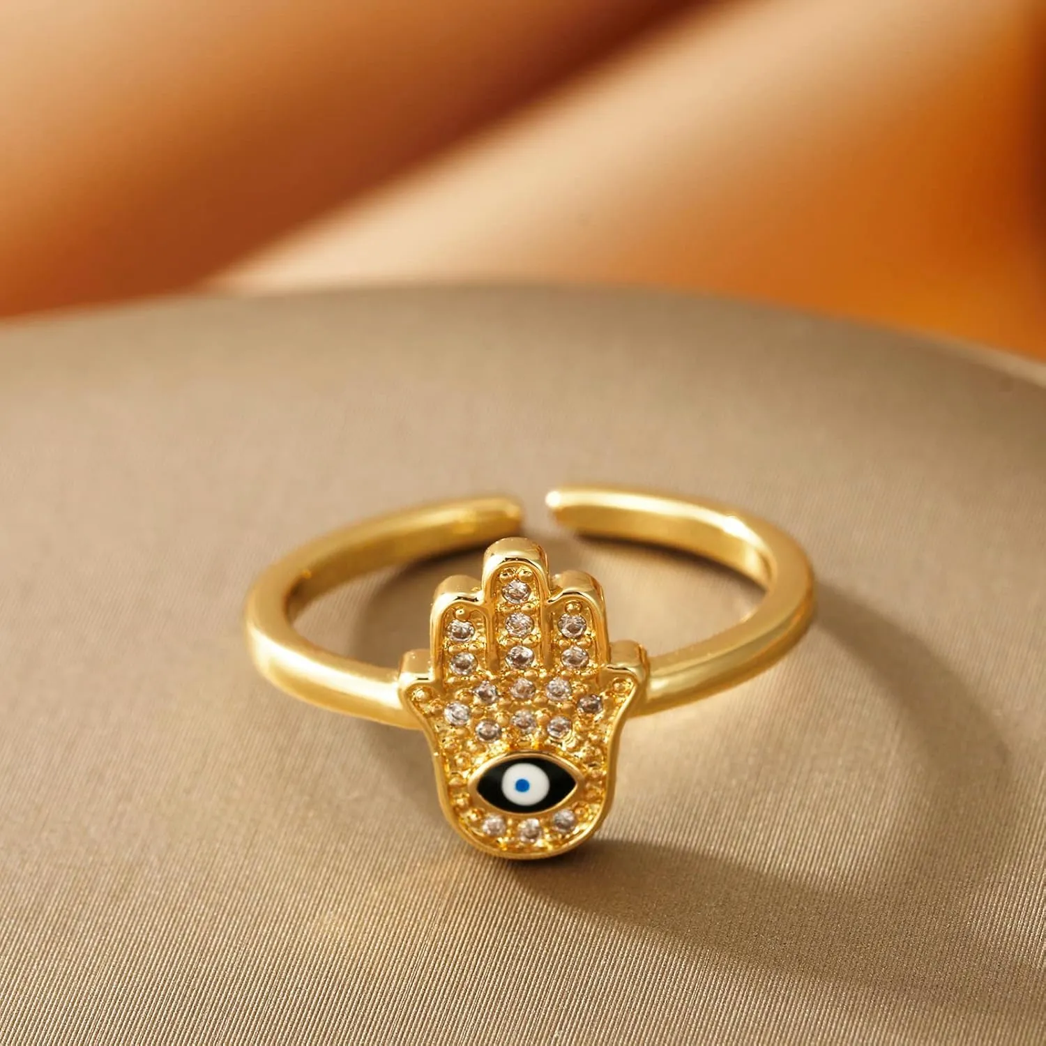 Evil Eye Ring for Women, Gold Plated Colorful Cubic Zirconia Turkish Faith Protection for Women