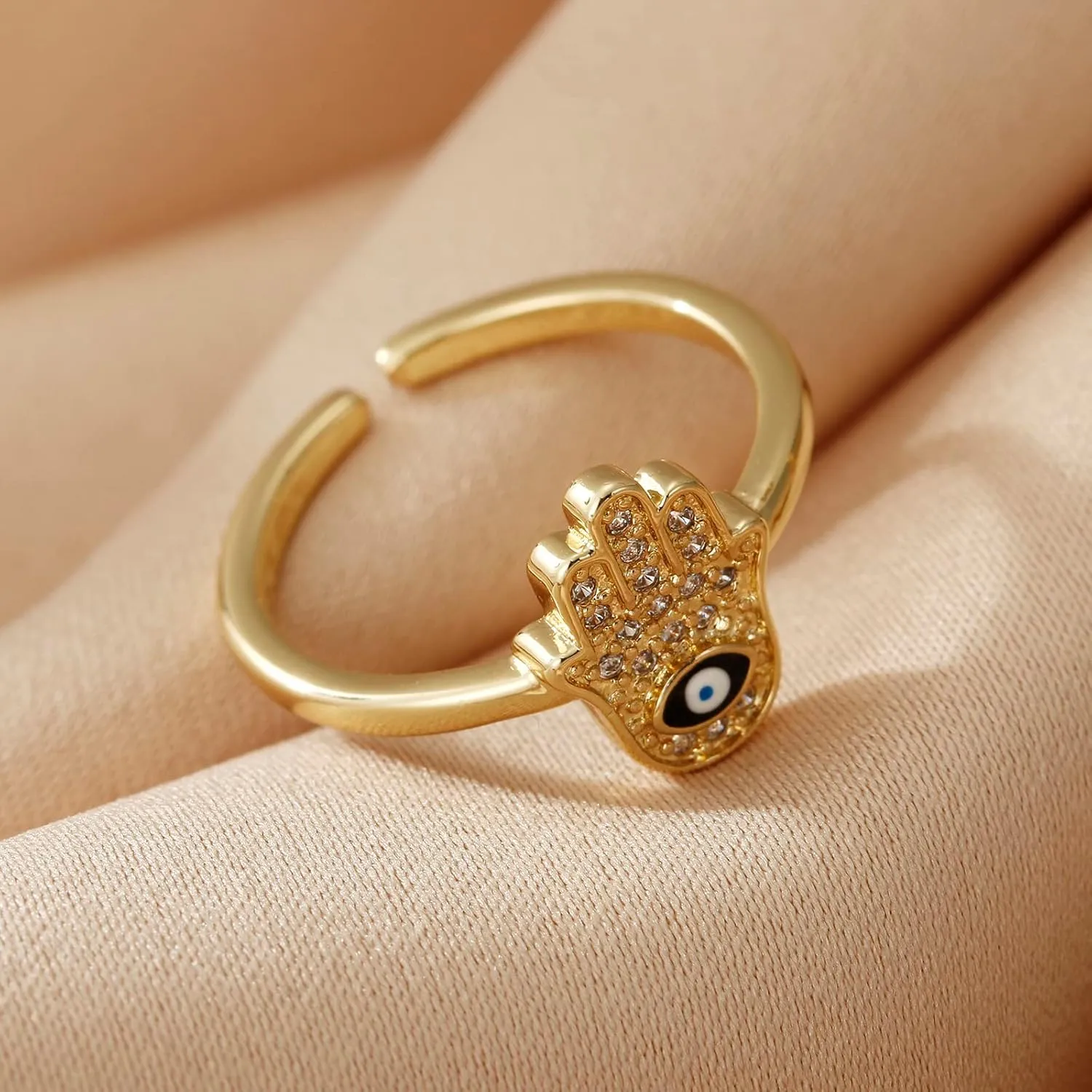 Evil Eye Ring for Women, Gold Plated Colorful Cubic Zirconia Turkish Faith Protection for Women