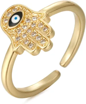 Evil Eye Ring for Women, Gold Plated Colorful Cubic Zirconia Turkish Faith Protection for Women