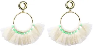 Expander Gauges, 2PCS Stainless Steel Gauges Hoop with Beige Tassel Ear Gauges 11/16 inch Piercing Jewelry Set