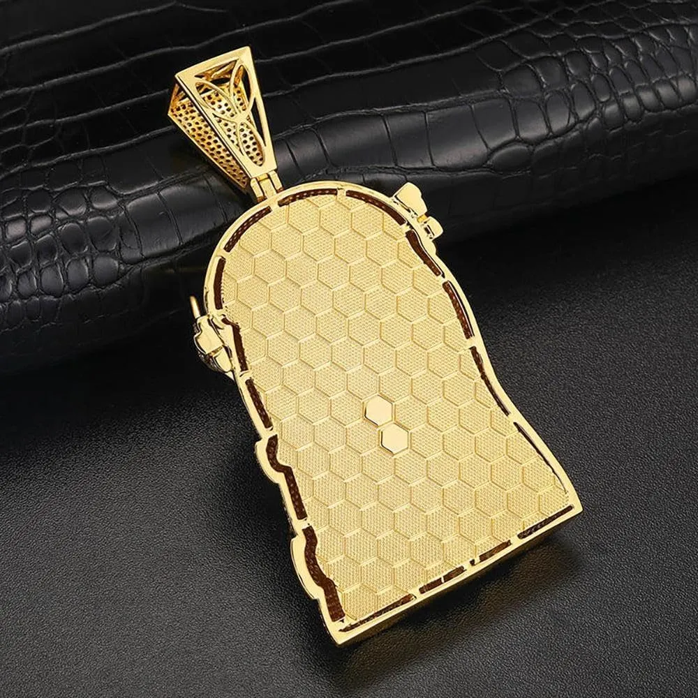 Extra Large Iced Out Jesus Head Pendant   12mm Cuban Link Chain 24in | 18K Gold-Plated Jesus Piece - Very Detailed Solid Back | Hip Hop, Rapper Jewelry | Gift Box