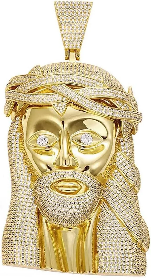 Extra Large Iced Out Jesus Head Pendant   12mm Cuban Link Chain 24in | 18K Gold-Plated Jesus Piece - Very Detailed Solid Back | Hip Hop, Rapper Jewelry | Gift Box