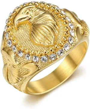 Fanshu Stainless Steel Eagle Head Gold Rings for Men Women Couple Friends Gift Hip Hop Fashion Jewelry Accessories