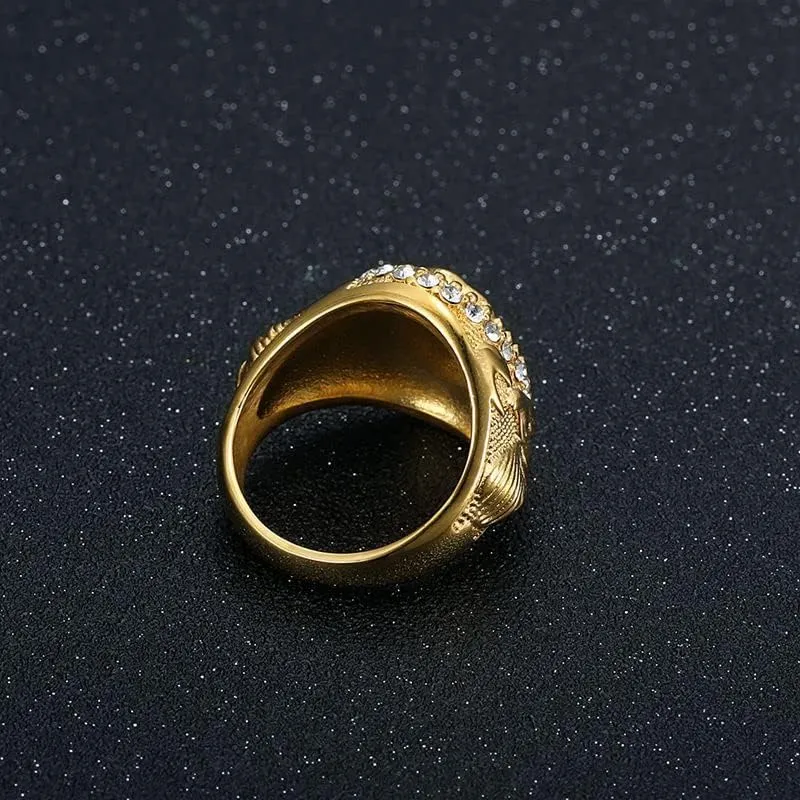 Fanshu Stainless Steel Eagle Head Gold Rings for Men Women Couple Friends Gift Hip Hop Fashion Jewelry Accessories