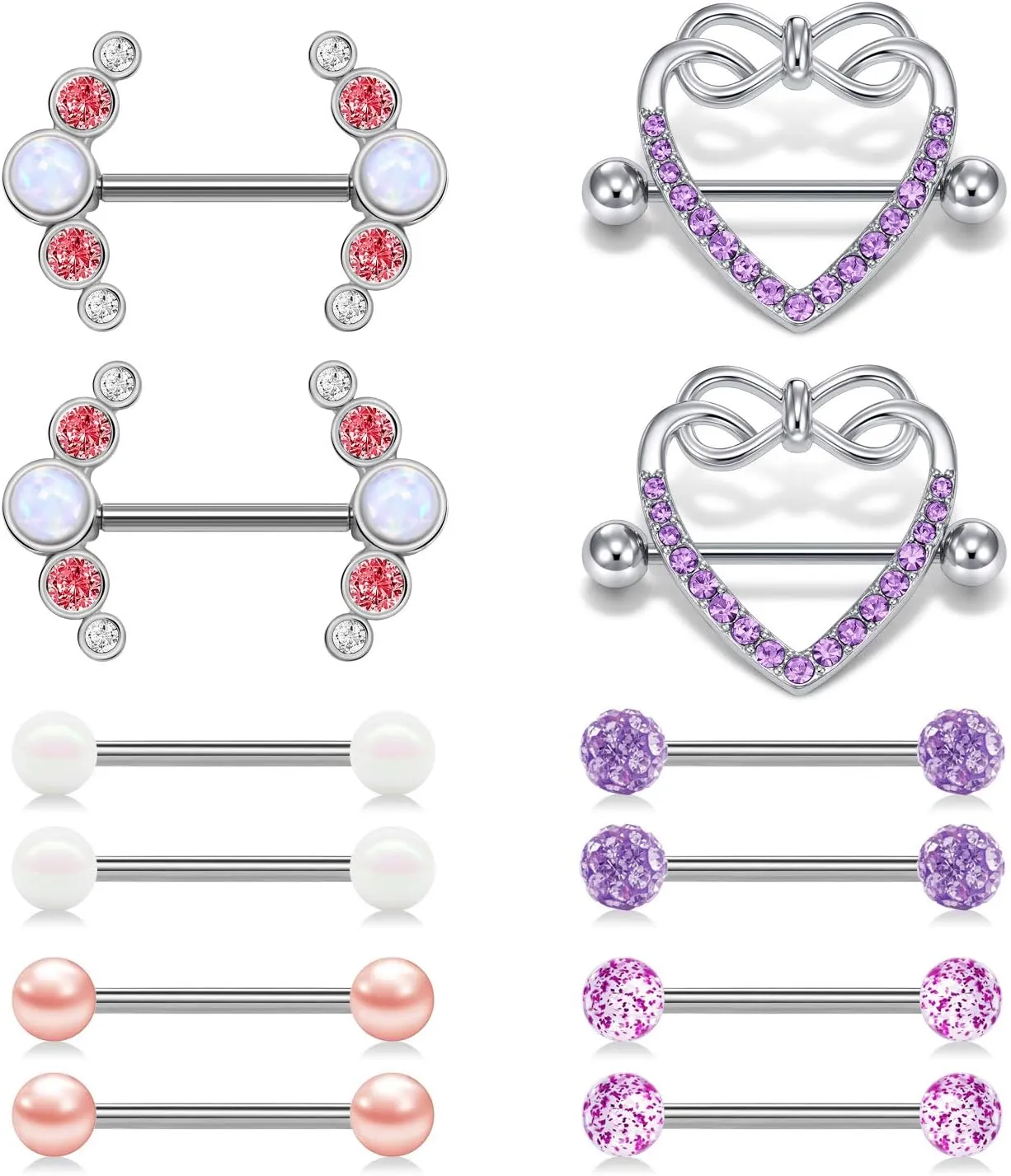 FECTAS 14g Stainless Steel Nipple Rings for Women Nipple Shield Straight Barbells Nipplerings Body Piercing Jewelry Silver Rose Gold Black