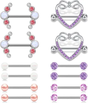 FECTAS 14g Stainless Steel Nipple Rings for Women Nipple Shield Straight Barbells Nipplerings Body Piercing Jewelry Silver Rose Gold Black