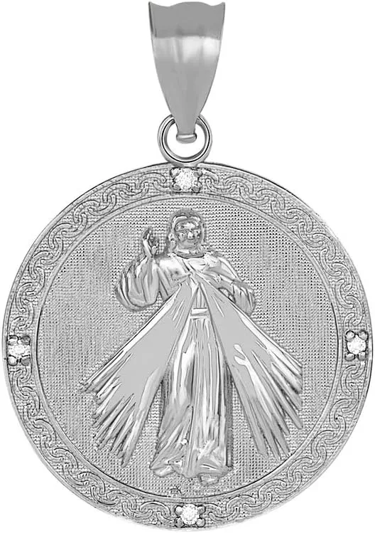 Fine 925 Sterling Silver Cubic Zirconia Round Divine Mercy Of Jesus Medal Pendant