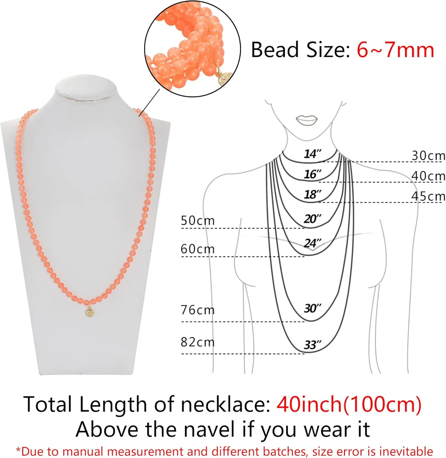 Firstmeet Stone Necklace Long Agate Beads Chain Round Smooth Bracelet Jewelry for Women