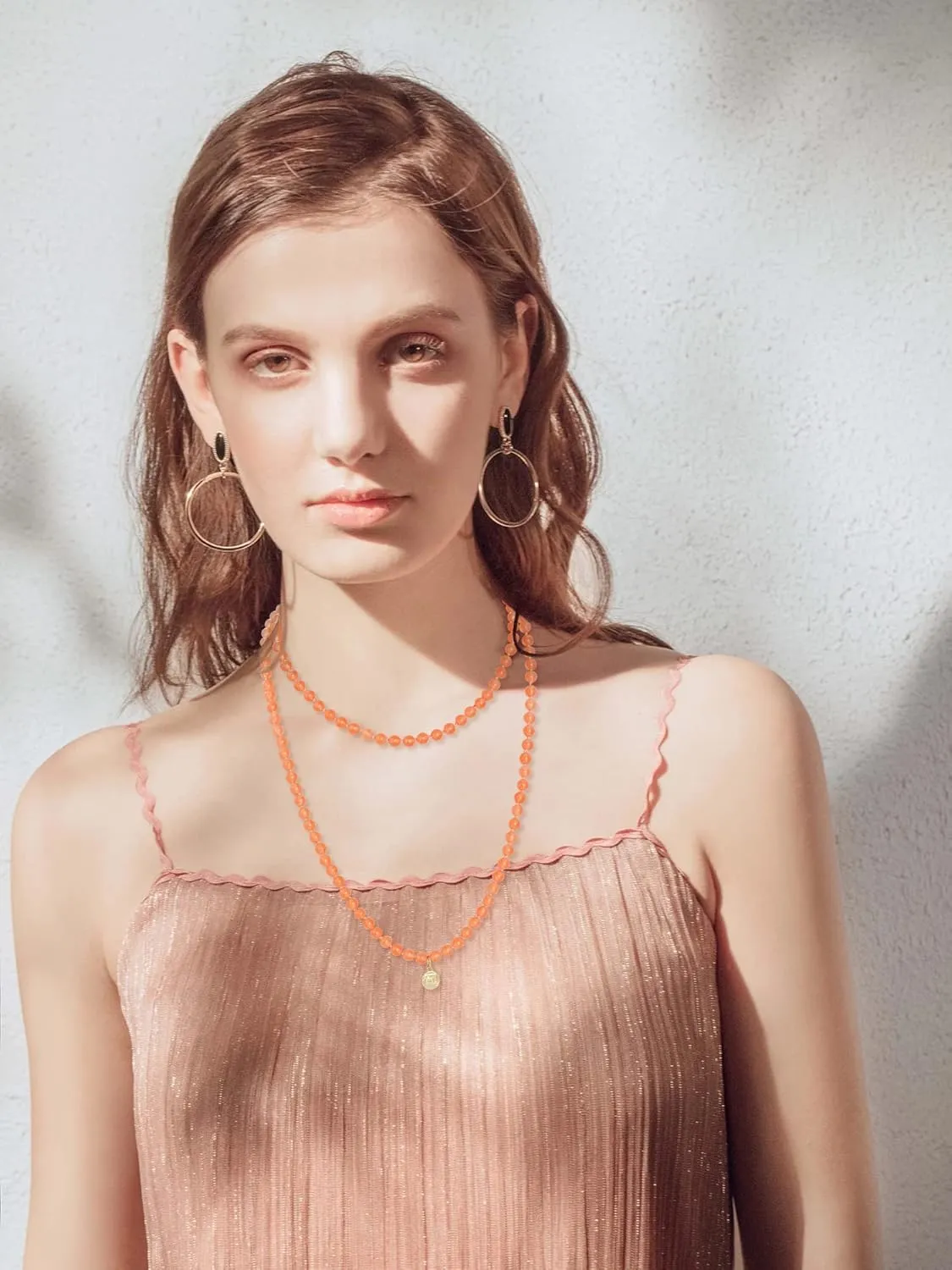 Firstmeet Stone Necklace Long Agate Beads Chain Round Smooth Bracelet Jewelry for Women