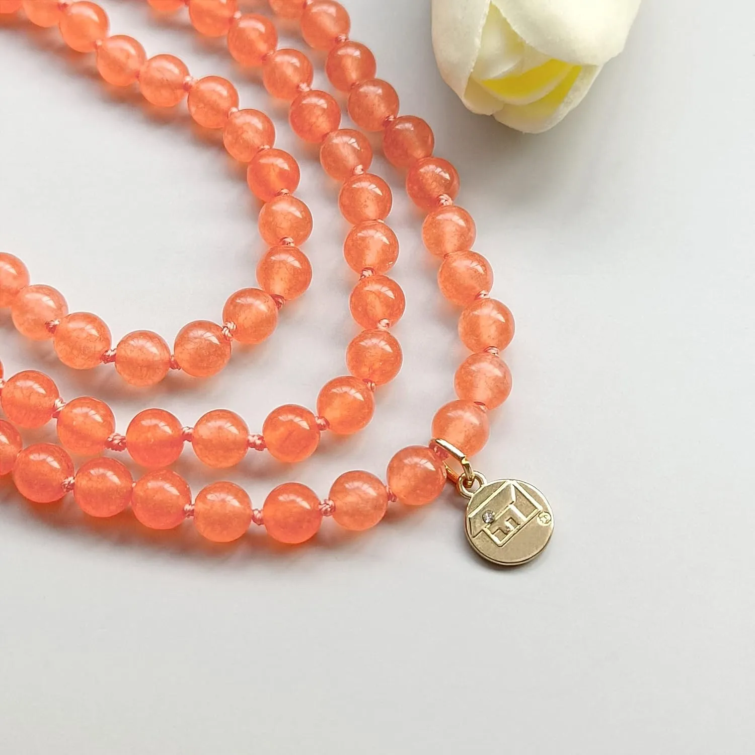 Firstmeet Stone Necklace Long Agate Beads Chain Round Smooth Bracelet Jewelry for Women