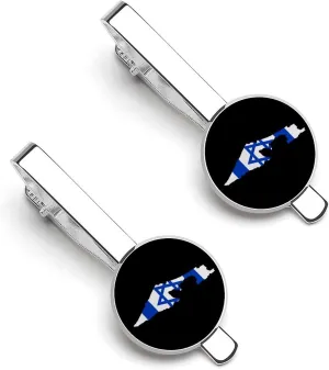 Flag Map of Israel Tie Clip Tack Pins Cufflinks Necktie Bar Pinch Business Wedding Clothing Accessories for Men Women