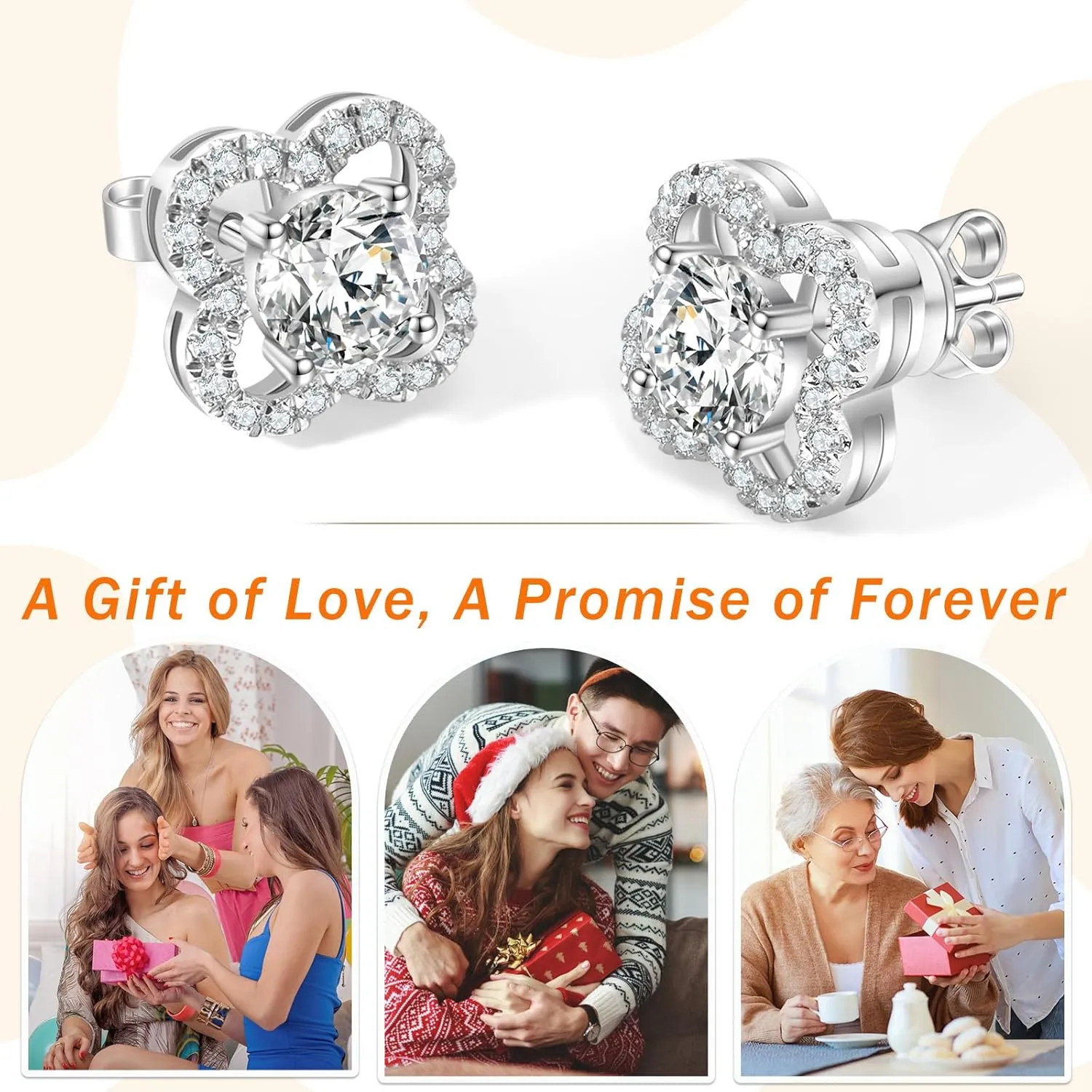 Floral Moissanite Stud Earrings 0.7-3 Carat D Color VVS1 Lab Cultured Diamond Earrings Sterling Silver 18K Gold Plated Hypoallergenic Friction Back Earrings for Women Men Jewelry