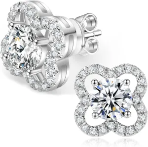 Floral Moissanite Stud Earrings 0.7-3 Carat D Color VVS1 Lab Cultured Diamond Earrings Sterling Silver 18K Gold Plated Hypoallergenic Friction Back Earrings for Women Men Jewelry