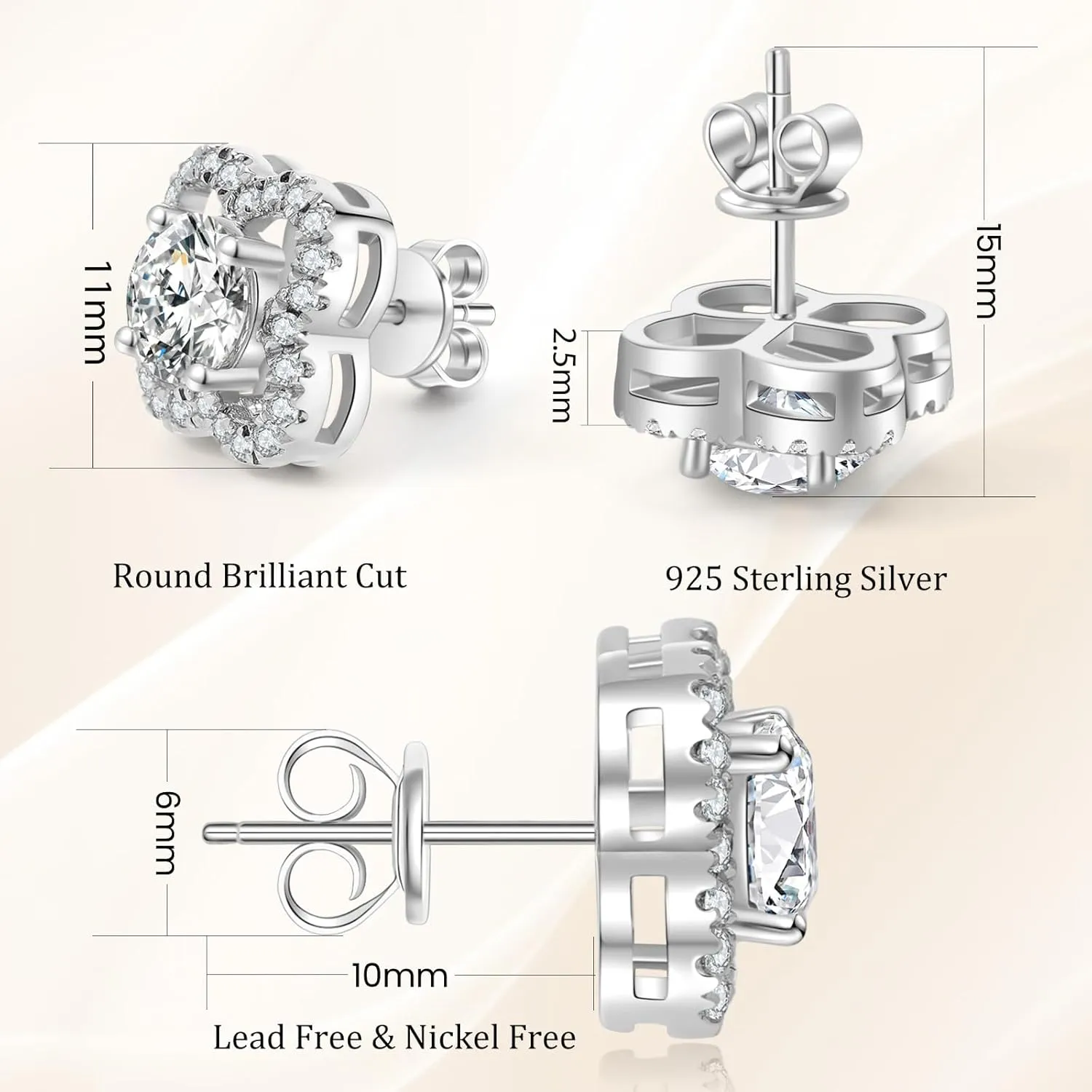 Floral Moissanite Stud Earrings 0.7-3 Carat D Color VVS1 Lab Cultured Diamond Earrings Sterling Silver 18K Gold Plated Hypoallergenic Friction Back Earrings for Women Men Jewelry