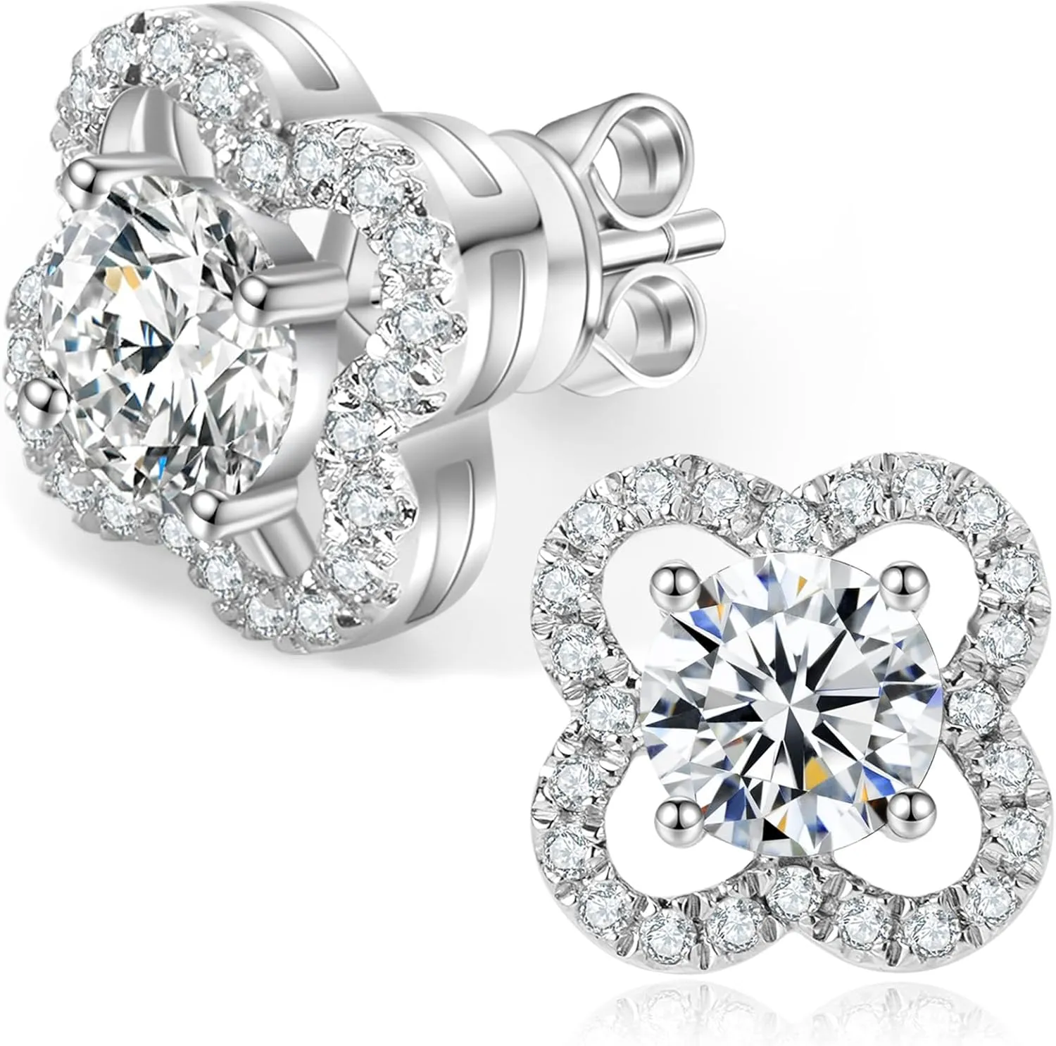 Floral Moissanite Stud Earrings 0.7-3 Carat D Color VVS1 Lab Cultured Diamond Earrings Sterling Silver 18K Gold Plated Hypoallergenic Friction Back Earrings for Women Men Jewelry