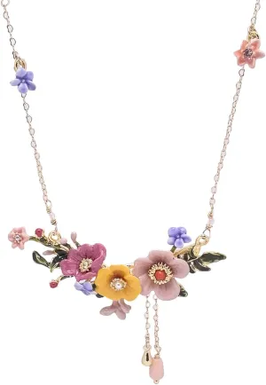 Flower Tassel Pendant Necklace for Women Handmade Enameled Flower with Cubic Zirconia Pearl Necklace 18K Gold Plated Adjustable Chain Jewelry Gift for Women Anniversary Birthday Gift for Wife Daughter