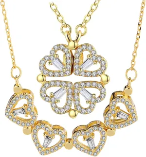 Foldable 4 Leaf Clover Necklace - Premium Quality Stainless Steel, 18k Gold Plated | Ideal Gift for Women's Birthday, Valentine's Day Gift, Clover Pendant Necklace for Her