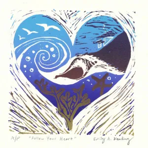 Follow Your Heart: linocut print (unframed)