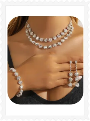 Formal Jewelry Sets for Women 3pcs Wedding Jewelry Set Rhinestone Prom Jewelry Set for Women Bridal Costume Formal Evening Wear Rhinestone Necklace Earrings Bracelet for Prom Dress Accessories