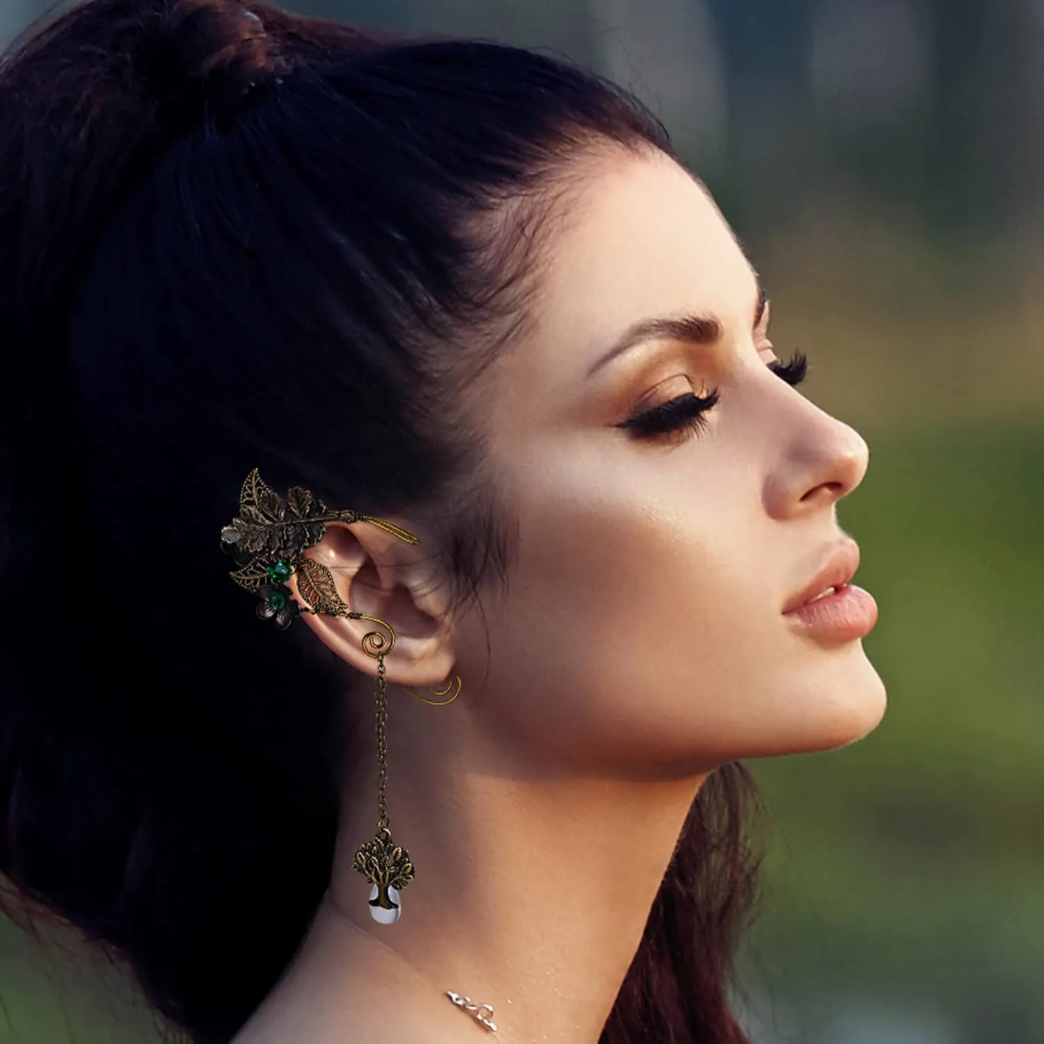 FRESHME Fairy Elf Ear Cuffs - Handmade Bronze Antique Vintage Cuffs Drop Dangling Ear Clips Wraps for Women s Costume