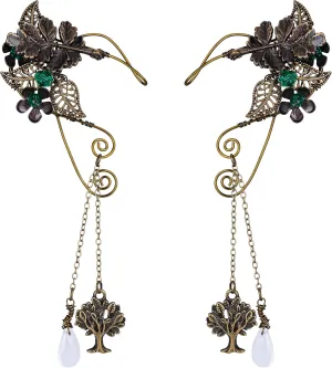FRESHME Fairy Elf Ear Cuffs - Handmade Bronze Antique Vintage Cuffs Drop Dangling Ear Clips Wraps for Women s Costume