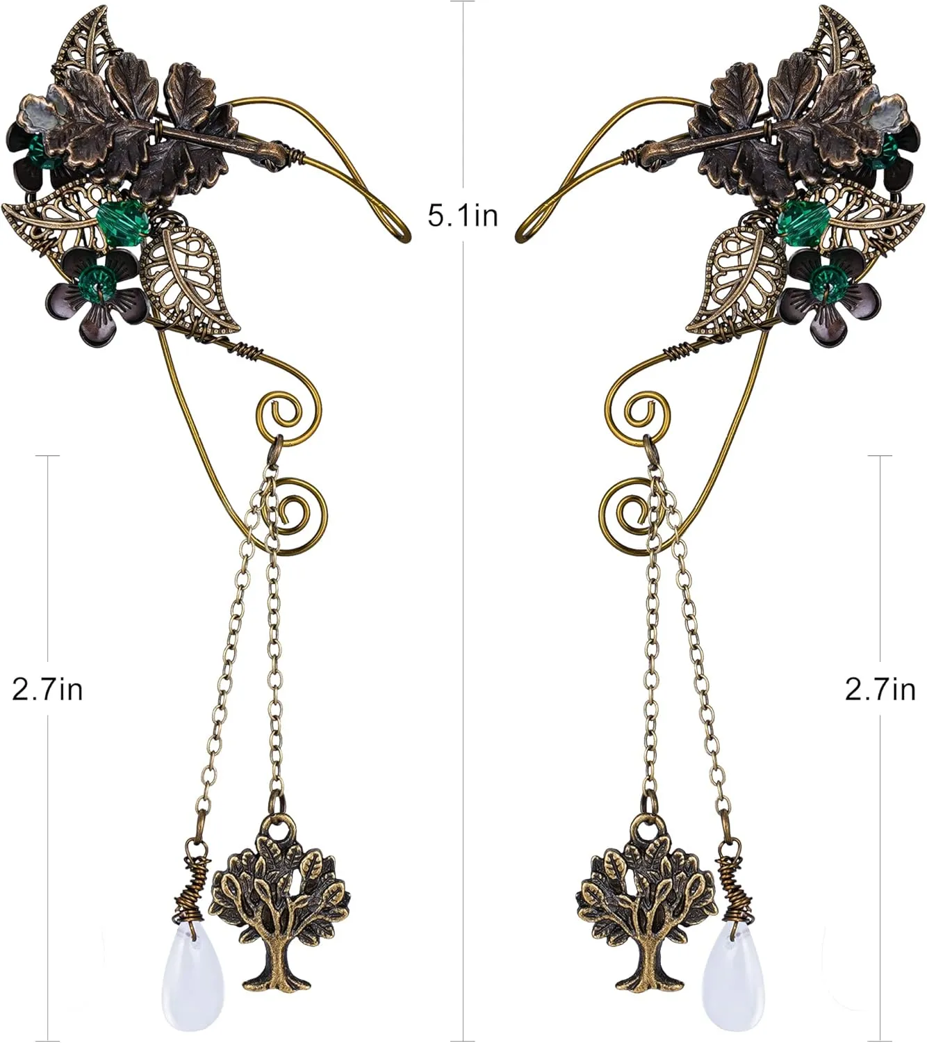 FRESHME Fairy Elf Ear Cuffs - Handmade Bronze Antique Vintage Cuffs Drop Dangling Ear Clips Wraps for Women s Costume