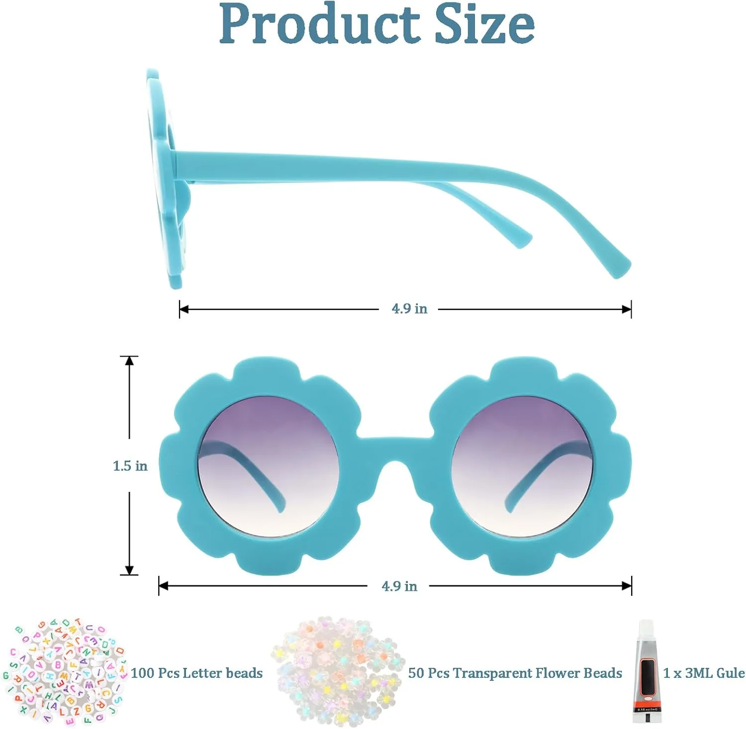 Fumwase Kids Round Flower Sunglasses for Girls Toddler - 12 Pairs, 100 Letter Beads, 50 Flower Beads, 1 Glue