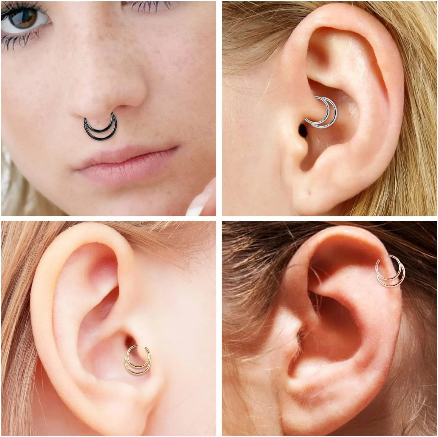 FUNLMO 316L Surgical Steel Septum Ring Double Hoop Nose Ring Daith Tragus Helix Rook Conch Piercing Jewelry Cartilage Hoop Earring