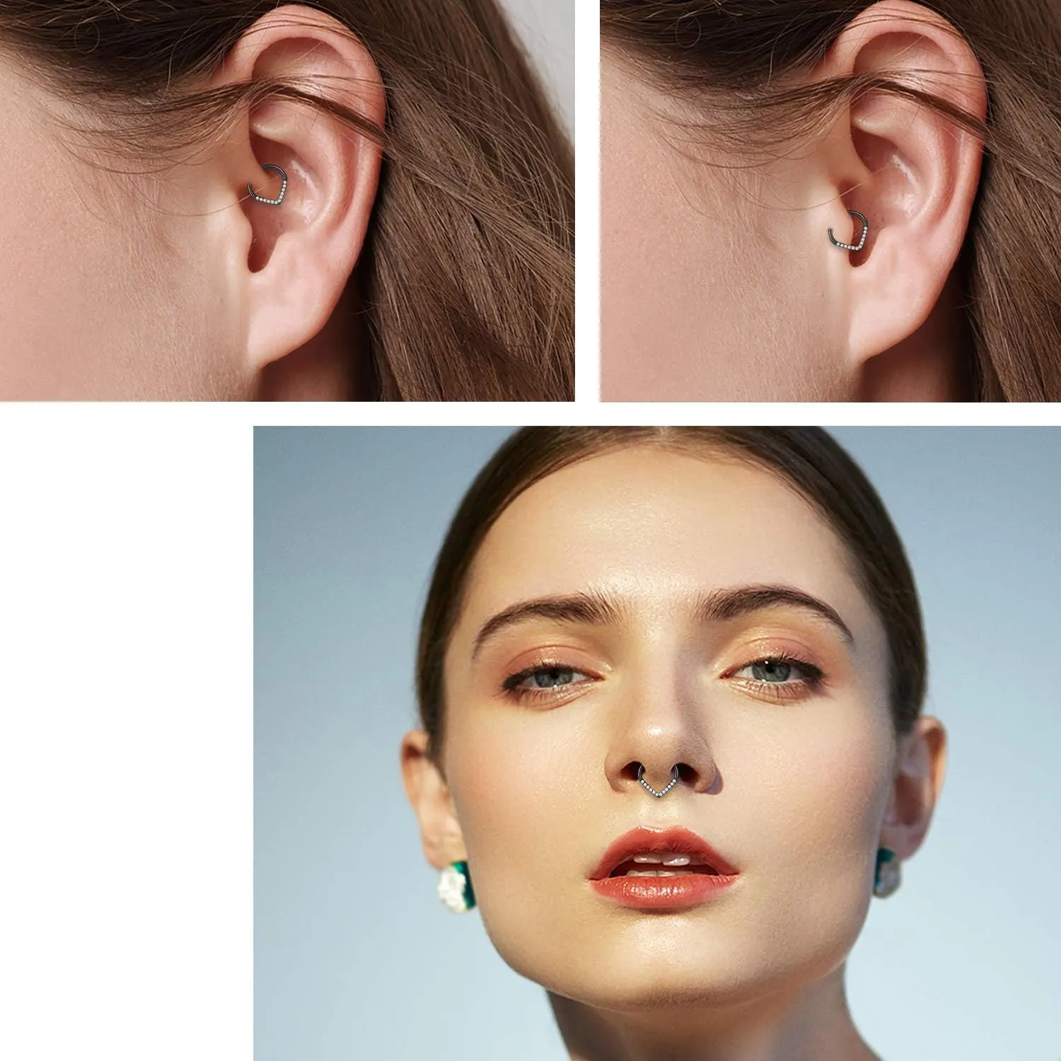 FUNLMO 316L Surgical Steel Septum Ring Teardrop Daith Tragus Helix Rook Conch Piercing Jewelry Cartilage Hoop Earring Hinged Nose Ring