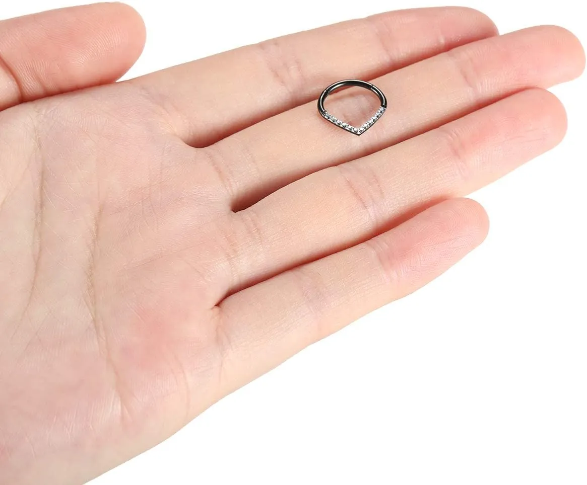 FUNLMO 316L Surgical Steel Septum Ring Teardrop Daith Tragus Helix Rook Conch Piercing Jewelry Cartilage Hoop Earring Hinged Nose Ring