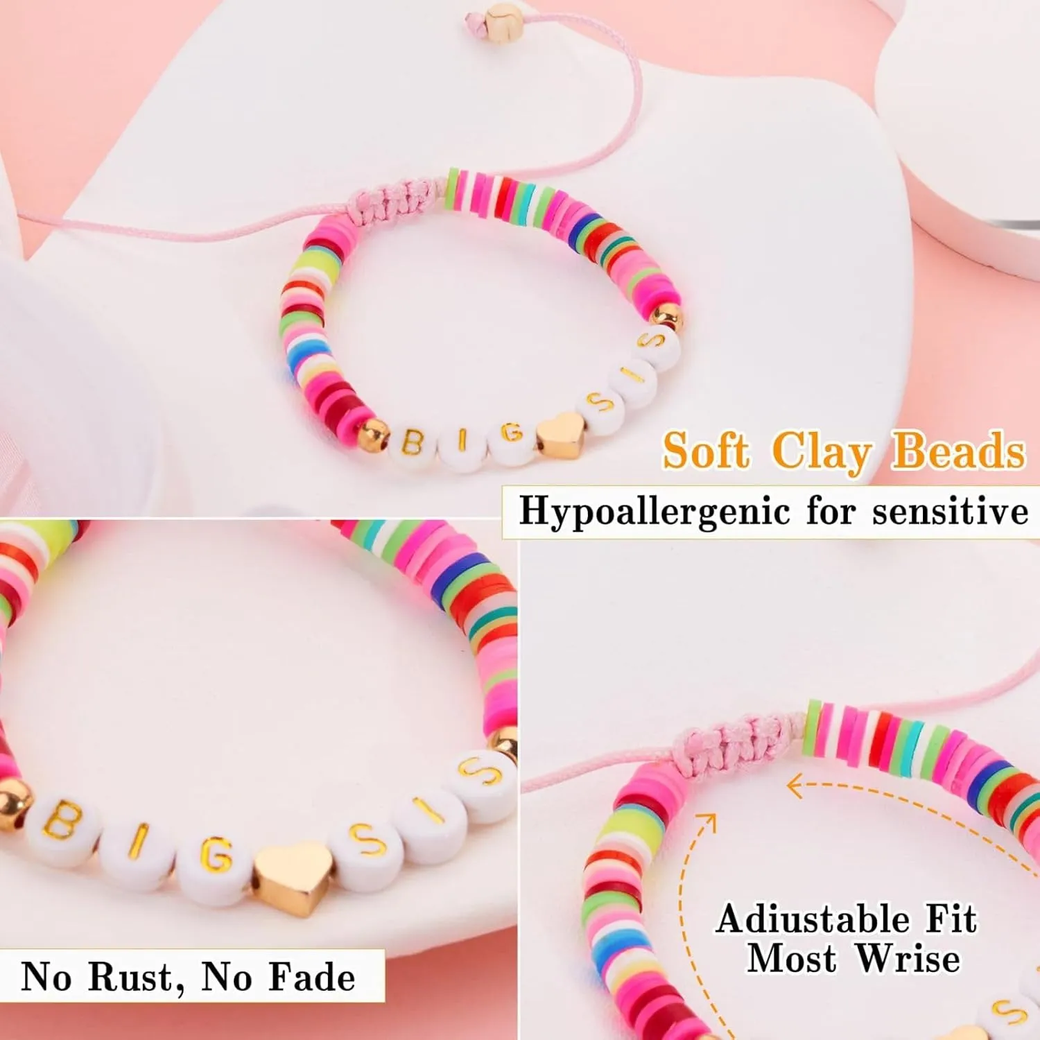 Fuqimanman2020 Big Sister Bracelet Colorful Little Sister Bracelet Letter Beads Bracelet for Sister Jewelry Gift