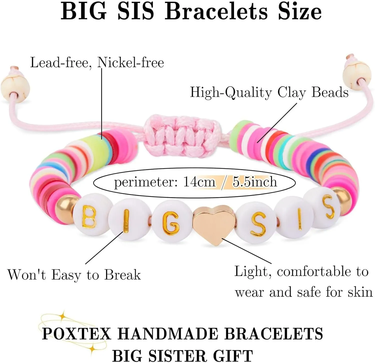 Fuqimanman2020 Big Sister Bracelet Colorful Little Sister Bracelet Letter Beads Bracelet for Sister Jewelry Gift