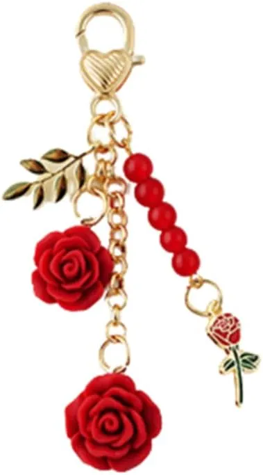Fuqimanman2020 Rose Keychain Flower Charm Keychain with Chain Tassel Colorful Rose Pendant Keyring for Women