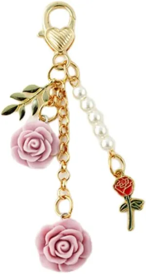 Fuqimanman2020 Rose Keychain Flower Charm Keychain with Chain Tassel Colorful Rose Pendant Keyring for Women