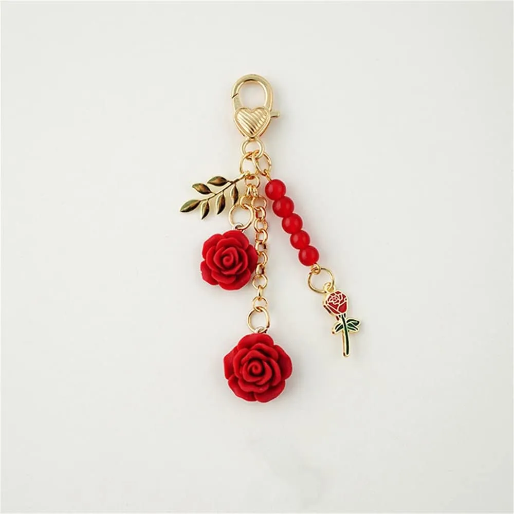 Fuqimanman2020 Rose Keychain Flower Charm Keychain with Chain Tassel Colorful Rose Pendant Keyring for Women