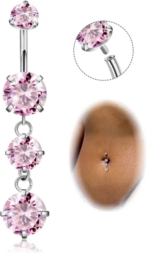 G23 Titanium Dangle Belly Button Rings for Women Dangling Navel Rings CZ Belly Rings Curved Barbell Internally Threaded Belly Piercing Jewelry