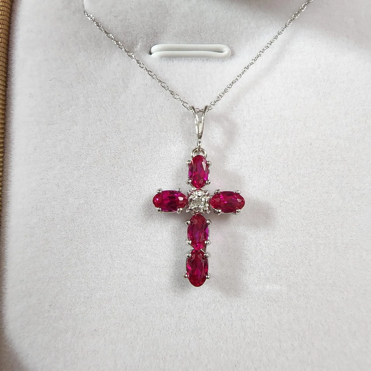 Galaxy Gold GG 14k Solid Yellow Gold Cross Necklace 1.75 ct Ruby Diamond