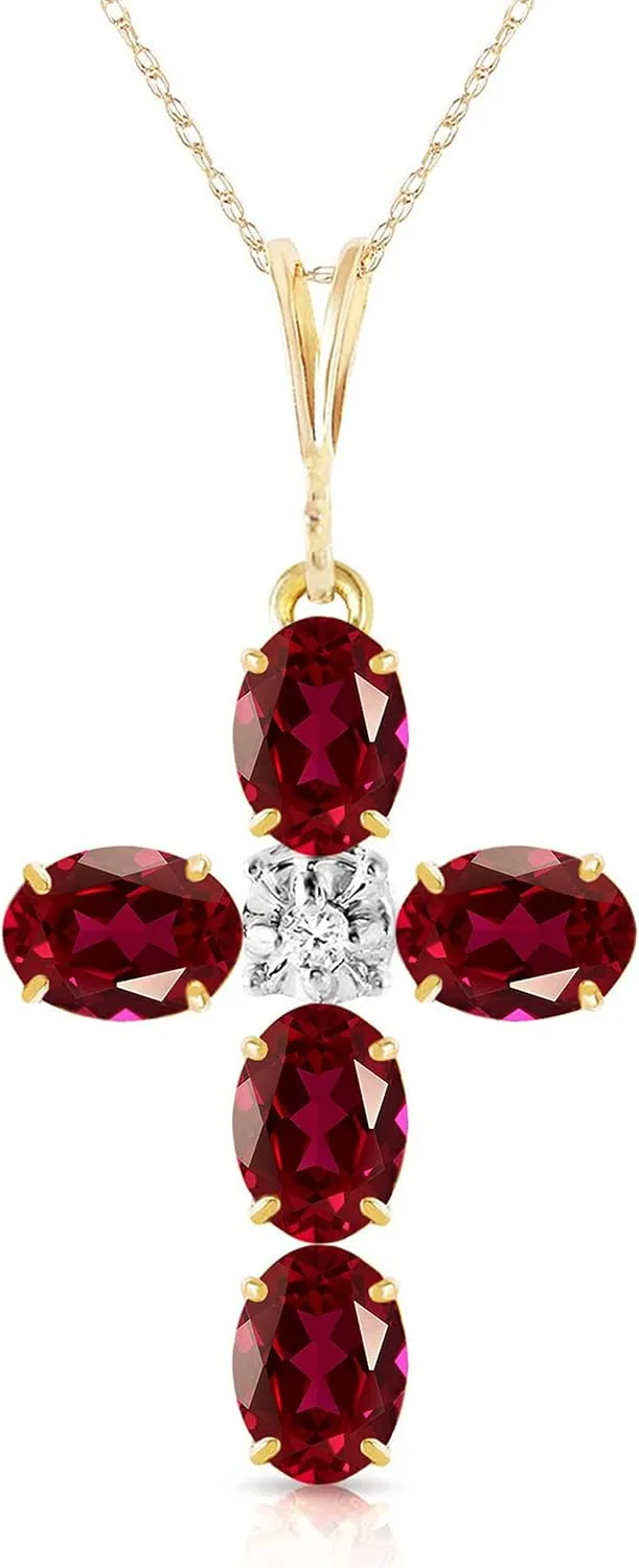 Galaxy Gold GG 14k Solid Yellow Gold Cross Necklace 1.75 ct Ruby Diamond